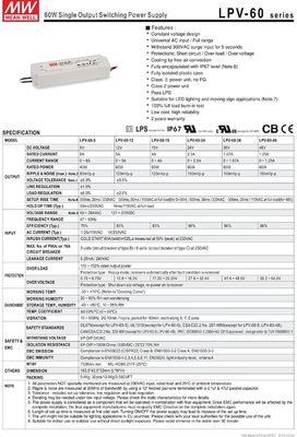 Meanwell 60w 12v Lampade a LED Alimentatori LPV-60-12 a bassa tensione